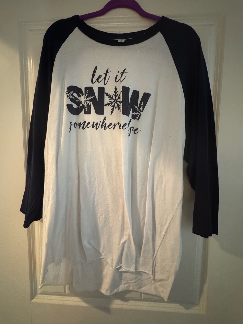 Jerzees White and Black Raglan 'Let It Snow Somewhere' Long Sleeve Tee